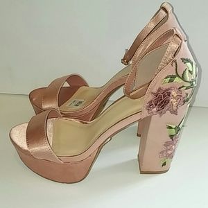 Charlotte Russe Satin Embroidered Floral Platform